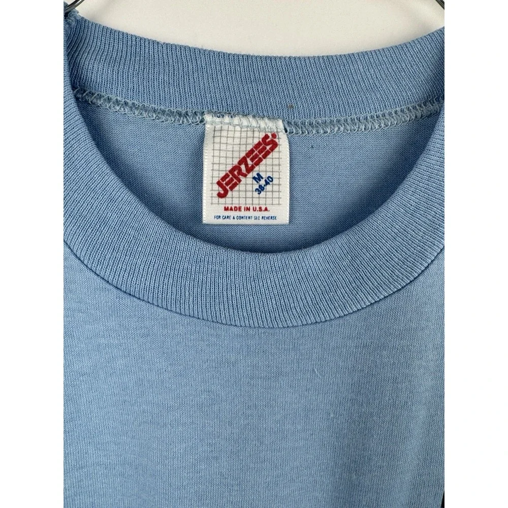 VTG Jerzees Pocket T-Shirt Thin Sz Small Blue NFM Nebraska Furniture‎ Mart S.S.